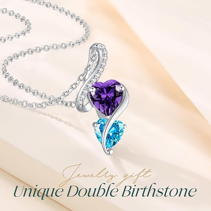 LOUISA SECRET Unique Double Heart Necklace Gifts for Wife Women, 925 Sterling Silver Tiny Birthstone Pendant Jewelry Gift for Her Girlfriend Mom Valentine's Day Anniversary Mother's Day Birthdays & Christmas