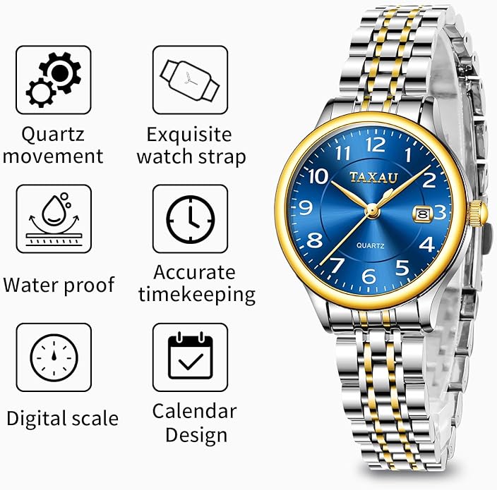 Womens Watch Fashion Dress Waterproof Silver Watches for Women Casual Easy Read Quartz Analog Women's Watch Two Tone Stainless Steel Ladies Watches with Day Date