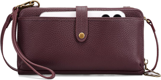 befen Leather Wristlet Wallet for Women Cell Phone Purse with Built in Wallet Vintage Leather Crossdody Bag Clutch Purse