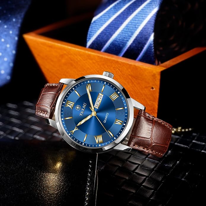 Leather Band Mens Watches with Day Date Quartz Analog Large Face Classic Watch Roman Numerals Dress Luminous Rlojes para Hombres
