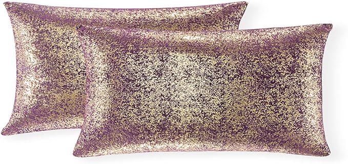Xinrjojo Set of 2,12 x 20 in,Throw Pillow Covers, Cushion Cases, Decorative Square Pillow Case Slipover Pillowslip for Home Sofa Couch Chair Back Seat Bedroom Car(Bronzing-Lavender Purple)