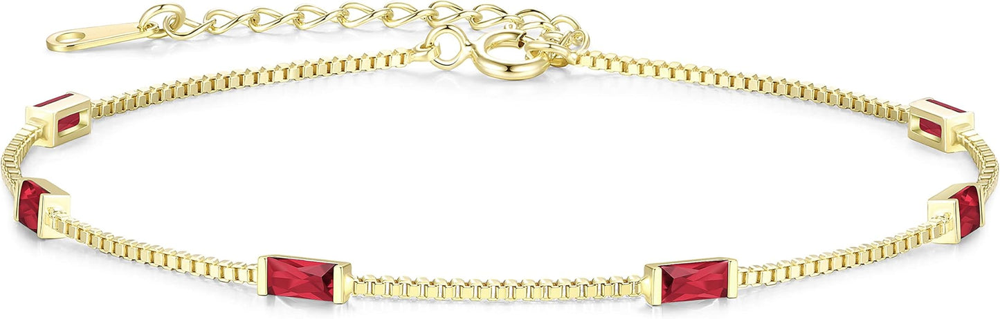 LOUISA SECRET Birthstone Bracelets for Women, 925 Sterling Silver Dainty Simple Women Charm Link Bracelet, Birthday Anniversary Christmas Jewelry Gifts for Women Wife Mom Her
