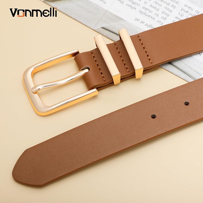 VONMELLI Women's Soft Faux Leather Belt for Jeans Pants Dress Fashion Ladies Waist Belt with Gold/Silvery Buckle