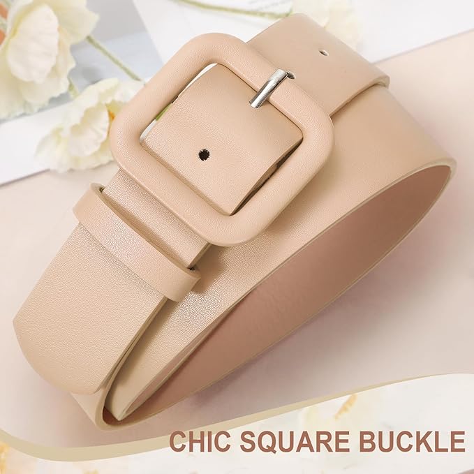 WHIPPY Women Leather Belt Candy Color Fashion Square Buckle Belt Ladies Belt for Jeans Pants Dresses