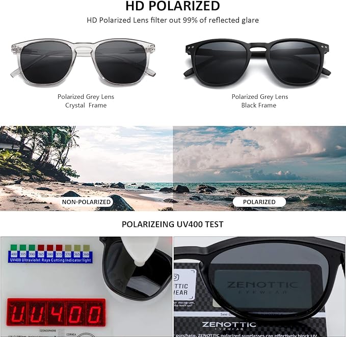 ZENOTTIC Polarized Sunglasses for Women Men: Retro Shades Round | Square Frame UV Protection 2 Pack