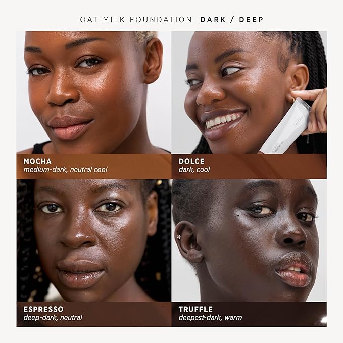 Ere Perez - Natural Oat Milk Liquid Foundation | Breathable, Buildable, Med-Full Coverage | Peach Extract, Vitamin E | Vegan, Cruelty-Free, Clean Beauty (Dolce | dark cool, 1 fl oz | 30 ml)