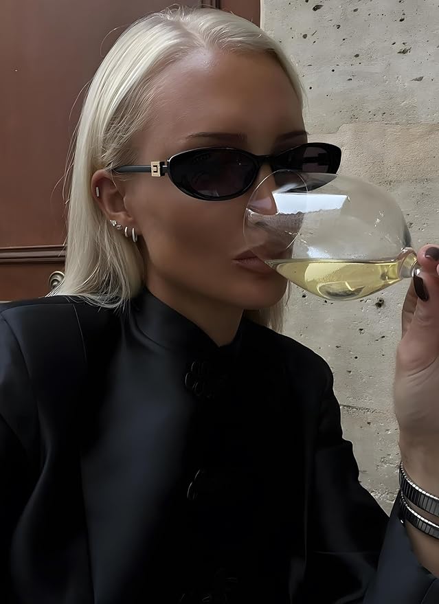 Retro Oval Cat Eye Sunglasses for Women Trendy Narrow Small Oval Sun Glasses 90s Vintage Shades