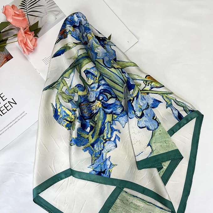 FONYVE Silk Feeling Scarf Medium Square Satin Head Scarf for Women 27.5 × 27.5 inches