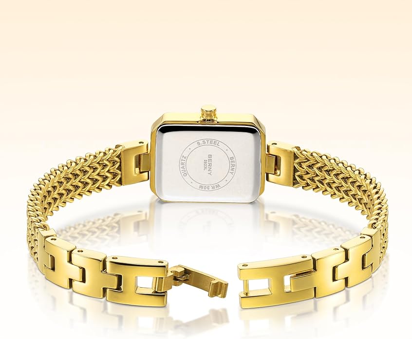 BERNY Silver Watches for Women Ladies Wrist Watch and Bracelet Set Dainty Quartz Bracelet Watch Premium Crystal Accented Fashion Luxury Birthday Present for Women
