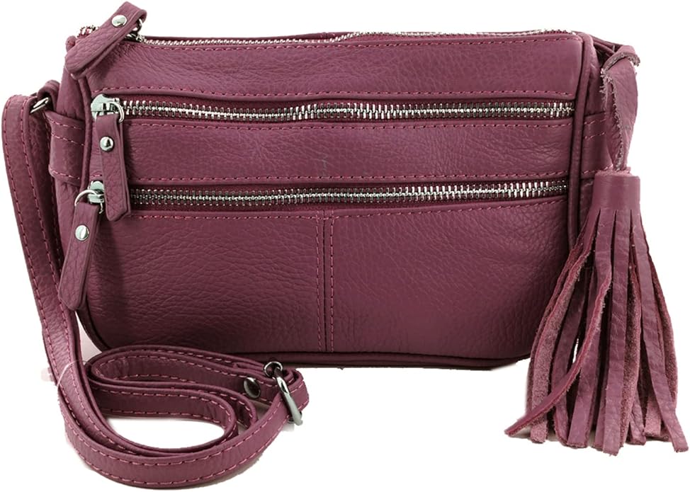 Cowhide Leather Women's Shoulder Purse Small Cross Body Organizer Bag with Many Pockets