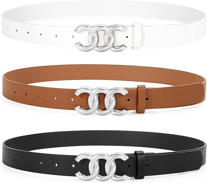 TRIWORKS 3 Pack Women's Belts for Jeans Pants Fashion Waist Belts for Ladies Leather Belts