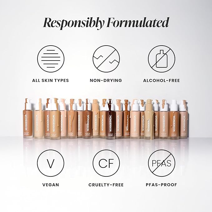 Wonderskin Hyper Bond All-Day Stay Serum Foundation – Waterproof, Transfer-Proof, 24HR Longwear Face Makeup with Niacinamide & Hyaluronic Acid – Lightweight, Natural Finish (Afterglow)