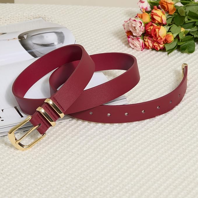 VATAN Women Leather Belt for Jeans Dresses Pants Fashion Ladies Casual Waist Belt with Gold Buckle
