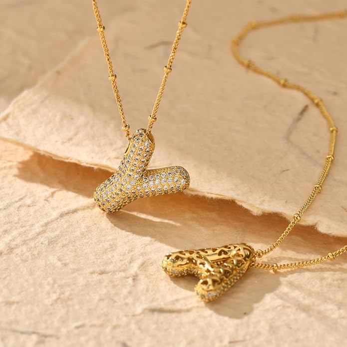 LUCA SMITH Initial Necklaces for Women, Dainty Balloon Bubble Letter, Name Letter Alphabet Pendant Layered Choker Chain Jewelry Gift