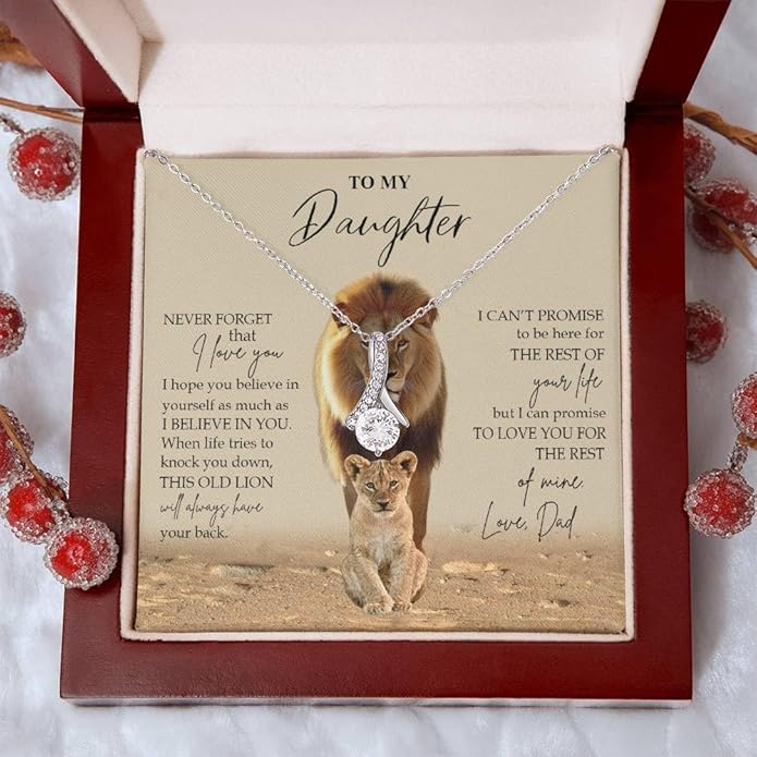 VIRAGIL To My Daughter Gift Necklace From Dad or Mom - Badass Daughter Jewelry With Heartfelt Message & Elegant Box