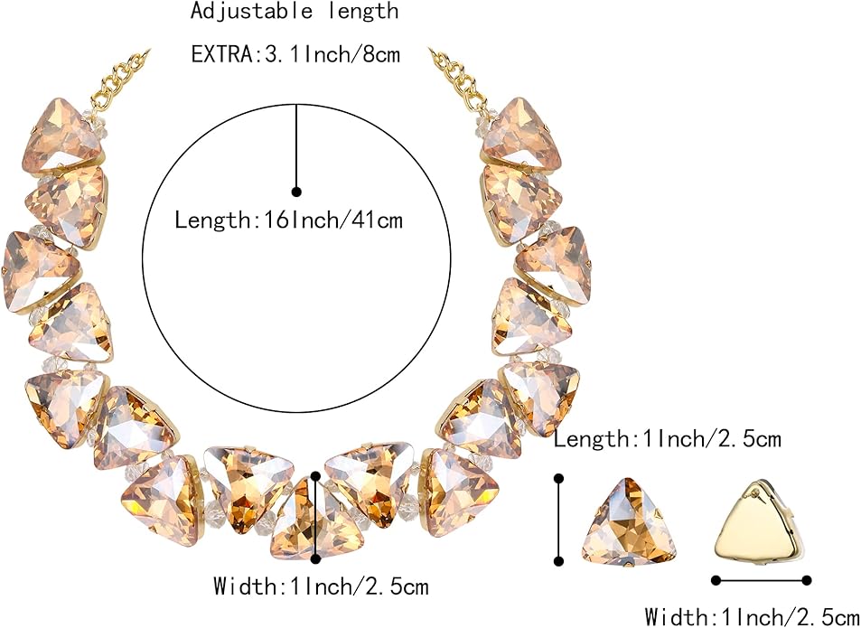 BriLove Art Deco Sparkly Triangle Statement Necklace Earrings Set for Women