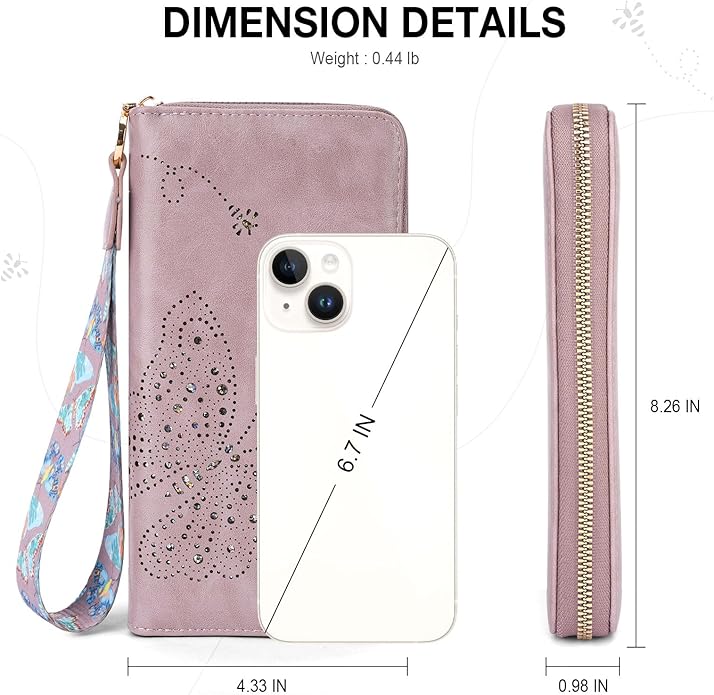 RFID Wallet Women, Large Capacity Butterfly Cell Phone Clutch Purses Ladies Wristlet Wallets for Women