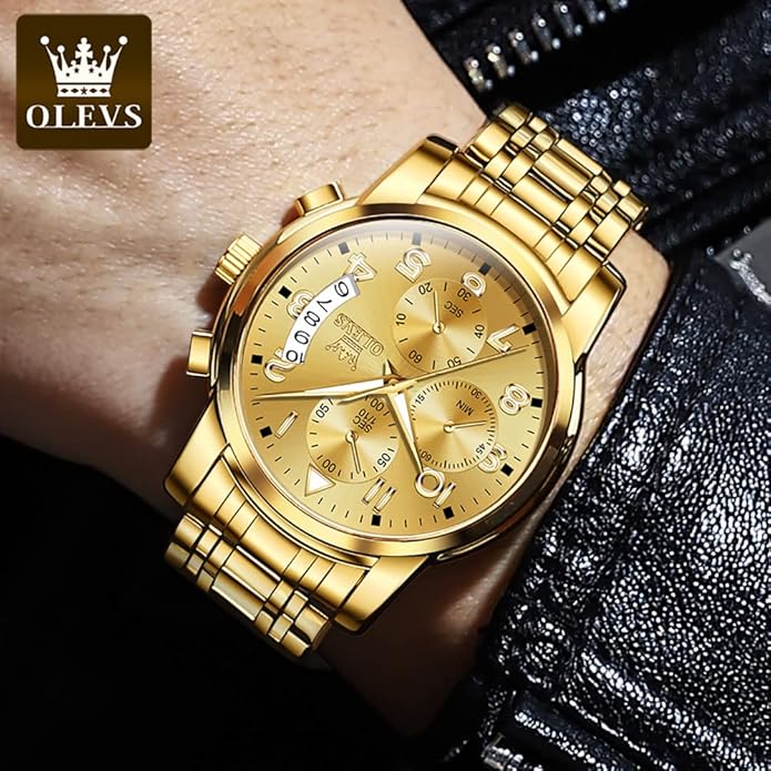 OLEVS Mens Watches Waterproof Stainless Steel Adjustable Bracelet Watch Quartz Analog Watch for Men Fashion Business Classic Mens's Wrist watch's Casual Watches Gold/Blue/Black/White/Face/Dial