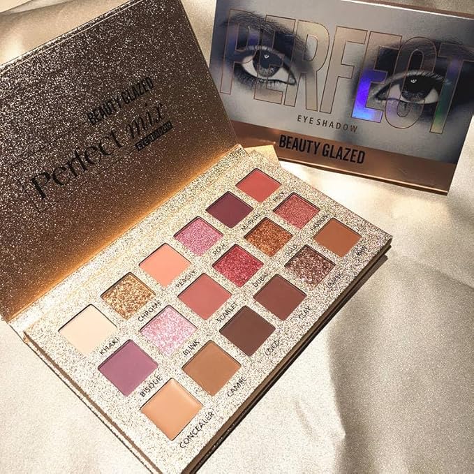 18 Color Natural Eyeshadow Palette – Soft Matte Shimmer & Glitter Finish with Built-In Concealer Shade – Ultra-pigmented Blendable Mauve Brown Nude Eyeshadow Palette, Cream Eyeshadow for Older Women