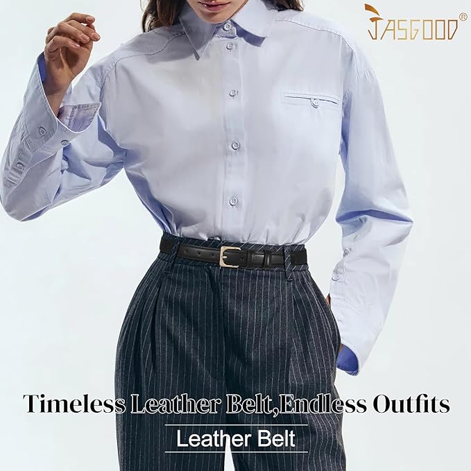 JASGOOD Women Leather Belt Fashion Ladies Skinny Leather Waist Belt for Pants Jeans Dress with Gold Buckle