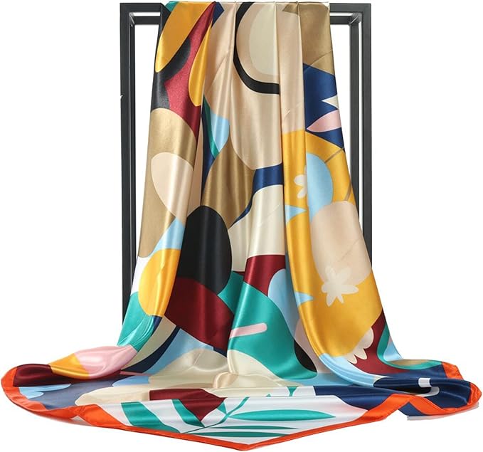 YOUR SMILE Silk Like Scarf Women's Fashion Pattern Large Square Satin Headscarf Headdress
