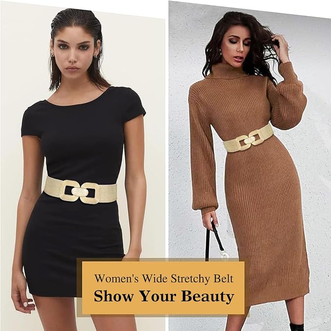 Glamorstar Women Wide Stretchy Belts Elastic Waist Belts for Dresses