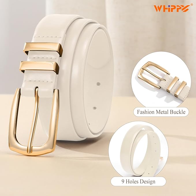 WHIPPY Women's Leather Belts for Jeans Pants Fashion Ladies Belt Gold Buckle Belts for Women