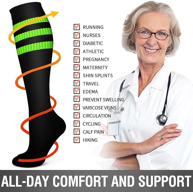 Bluemaple 6 Pack Copper Compression Socks for Women and Men Circulation-Best Support for Medical, Running,Nursing,Athletic