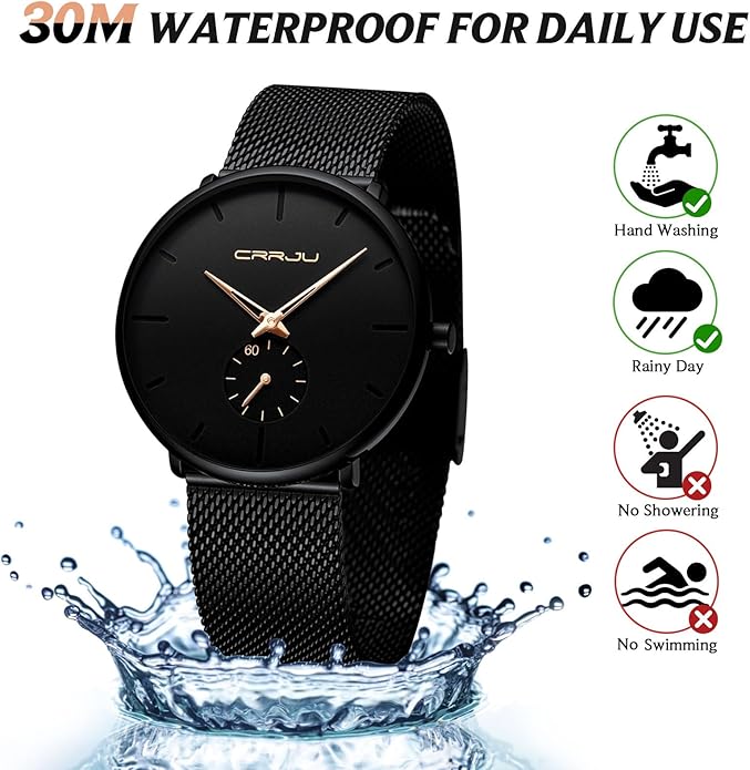 Mens Watches Ultra-Thin Minimalist Waterproof - Fashion Wrist Watch for Men Unisex Dress with Stainless Steel Mesh Band