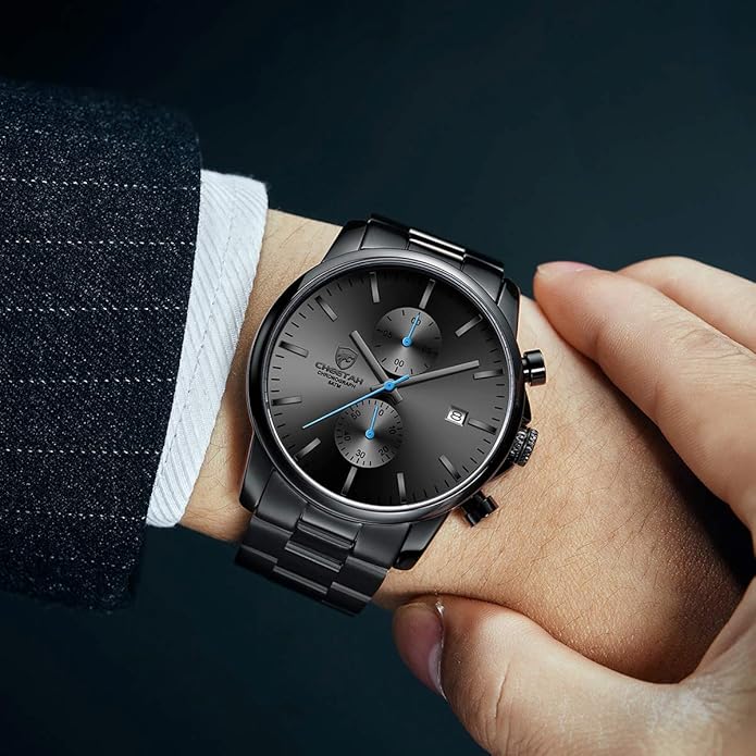 GOLDEN HOUR Fashion Business Mens Watches with Stainless Steel Waterproof Chronograph Quartz Watch for Men, Auto Date
