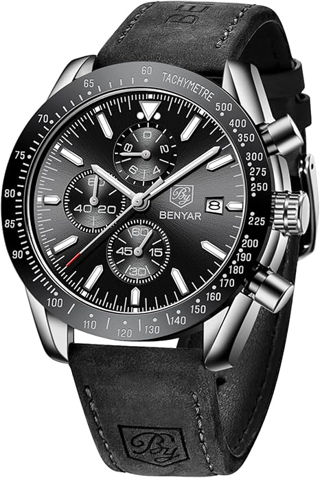 BY BENYAR Watch for Men Analog Quartz Chronograph Waterproof Luminous Designer Mens Wrist Watches Business Work Sport Casual Dress Watch with Silicone Strap Elegant Gifts for Men