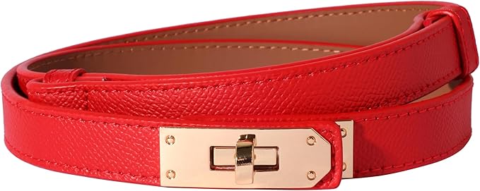 Women Skinny Leather Belt Solid Color Alloy Turn Lock Adjustable Waistband for Dresses Jeans Coats