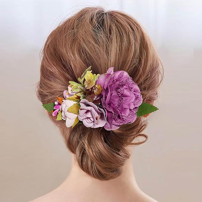 Flower Hair Clip for Women - Elegant Hair Accessory for Wedding, Party & Daily Wear (Purple)