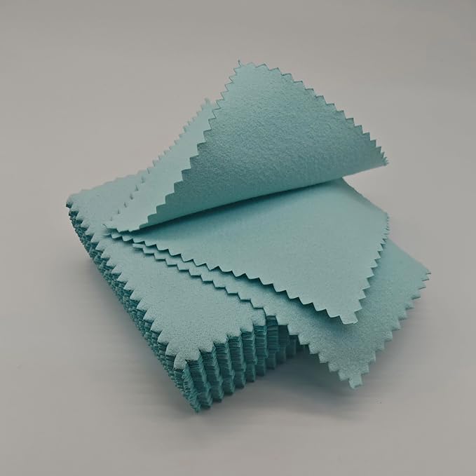 50PCS Silver Cleaning Cloth Suitable for Jewelry Cuffs Polishing Cleaner for Sterling Silver Gold Platinum Copper Silverware, Long-Lasting, Cost-Effective, and Small Easy to Carry- Aqua Blue