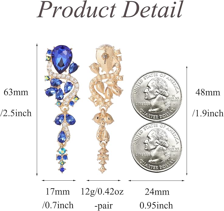 Fashion Rhinestone Statement Drop Dangle Earrings Long Colorful Crystal Bridal Wedding Teardrop Chandelier Earrings for Women Prom Pageant