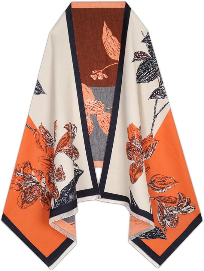 EXTREE Scarfs for Women Pashmina Silky Shawl Wrap for Evening Dressing Blanket Open Front Poncho Cape