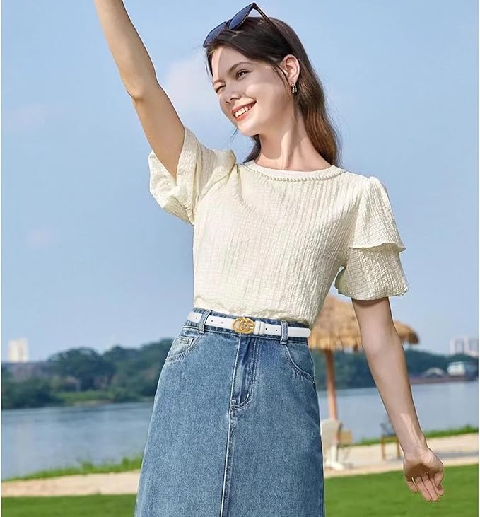 Women's Fashion Classic Metal Buckle Leather Belt with Jeans Dress