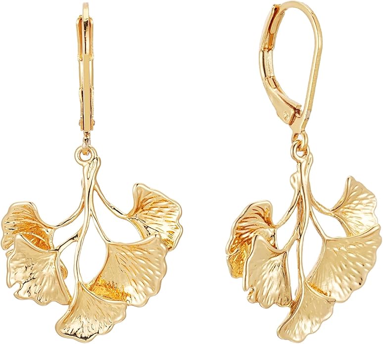 Large Gold Earrings for Women, Chunky Gold Statement Drop Dangle Earring Maple Leave Ginko Leaf Jewelry Gifts