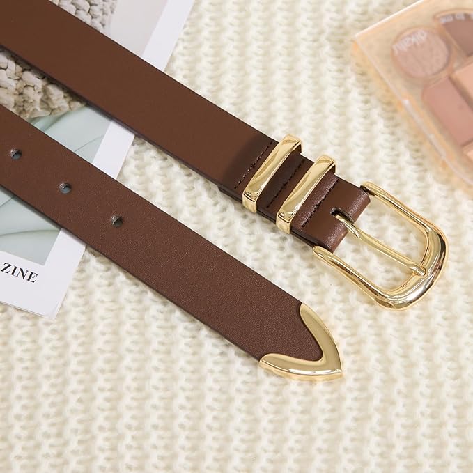 VATAN Women Leather Belt for Jeans Dresses Pants Fashion Ladies Casual Waist Belt with Gold Buckle