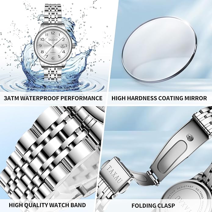 Womens Watch Fashion Dress Waterproof Silver Watches for Women Casual Easy Read Quartz Analog Women's Watch Two Tone Stainless Steel Ladies Watches with Day Date