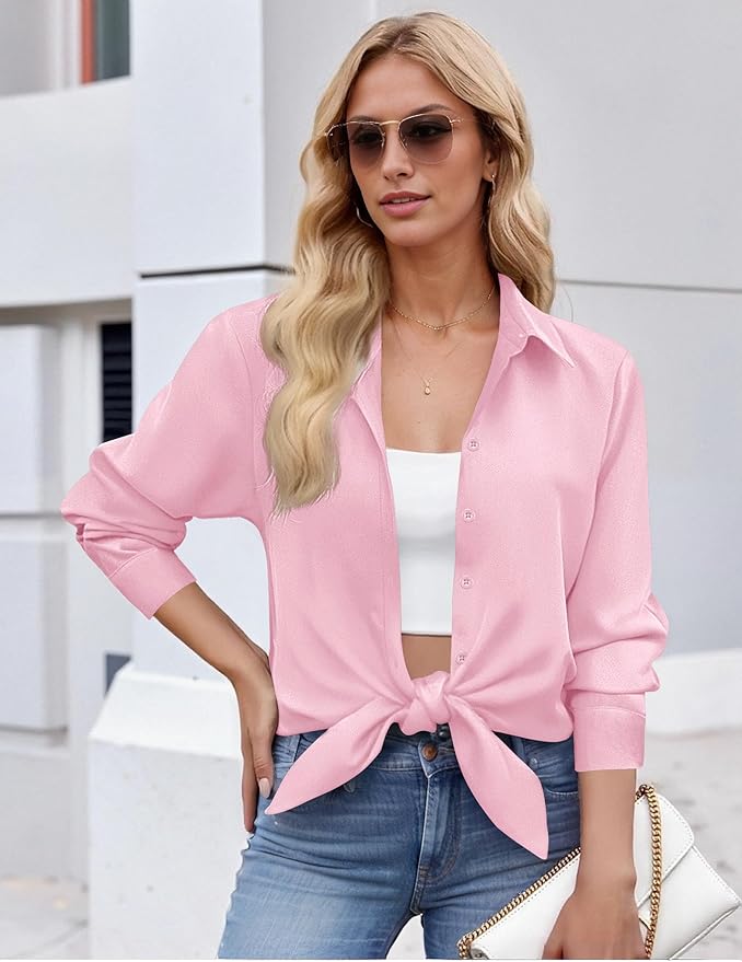 ZEAGOO Button Down Shirt for Women Long Sleeve Blouses Floral Printed Tops Business Casual Work Outfits S-XXL