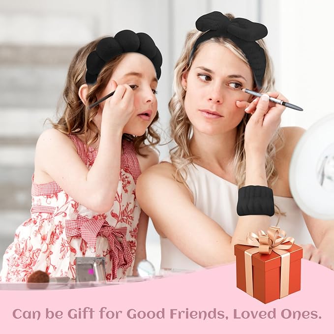 Spa Headband & Wristband Set for Women – Puffy Sponge Makeup Headband for Washing Face, Skincare Hairband, Cute Presents for Teenage Girls and Trendy Teen Girl Gifts
