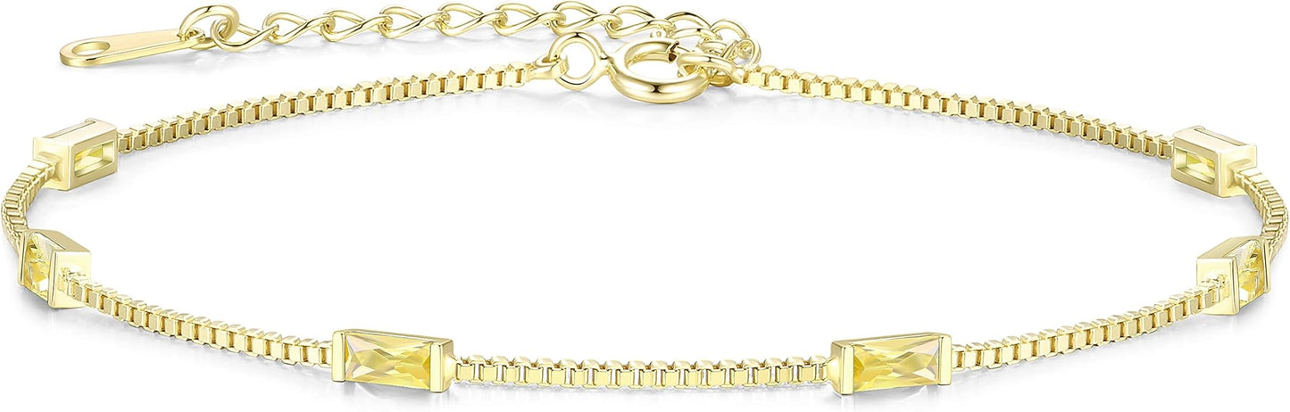 LOUISA SECRET Birthstone Bracelets for Women, 925 Sterling Silver Dainty Simple Women Charm Link Bracelet, Birthday Anniversary Christmas Jewelry Gifts for Women Wife Mom Her