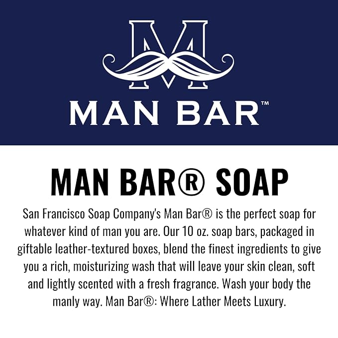San Francisco Soap Company Man Bar 3-Piece Gift Set featuring all new scents: Coastal Driftwood, Peppered Patchouli, and Spiced Tobacco - GREAT GIFT - No Harmful Chemicals - Good for All Skin Types