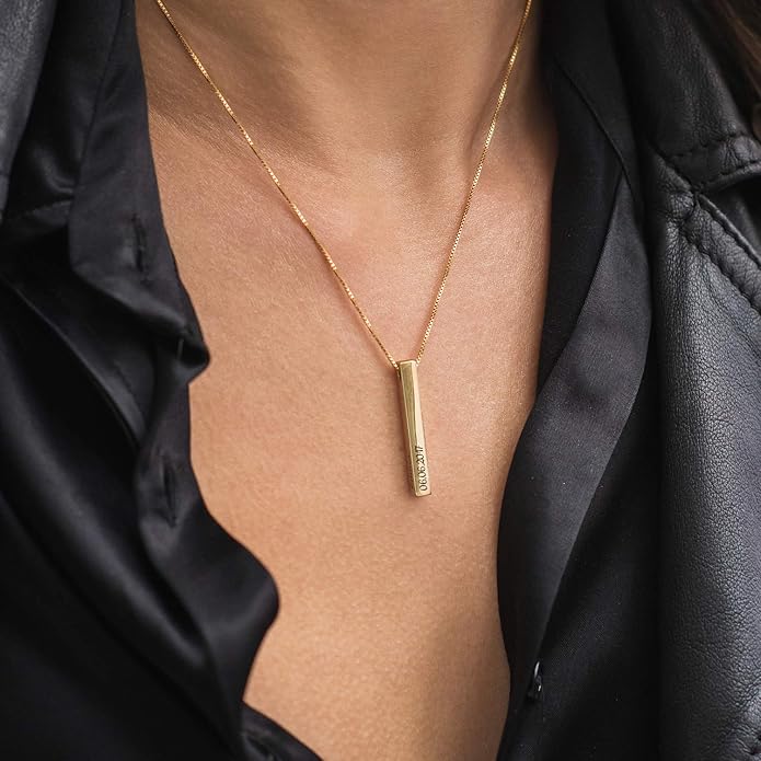 OAK & LUNA - Personalized Pillar Bar Necklace with Diamond Options - Custom Inscription Engraved Pendant - Up to 4 Names - Jewelry Gift for Women, Her, Mother For Mother's Day, Christmas