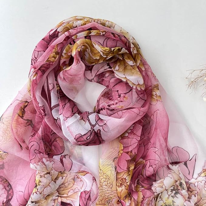 Pokeedioty Scarfs for Women Lightweight Fashion Scarves Elegant Floral Pattern Sheer Scarfs Sunscreen Shawls Wraps