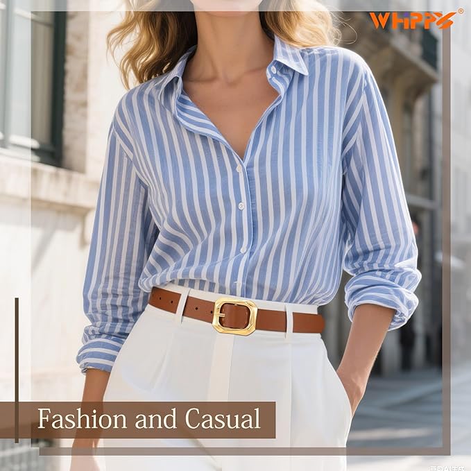 WHIPPY Women's Leather Belts with Gold Buckle Casual Fashion Ladies Waist Belts for Jeans Pants Dresses