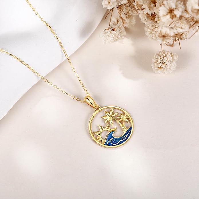 ELFRONT Mothers Day Gifts 14k Real Gold Dainty Necklace, Solid Gold Delicate Pendant For Women Mom Lover