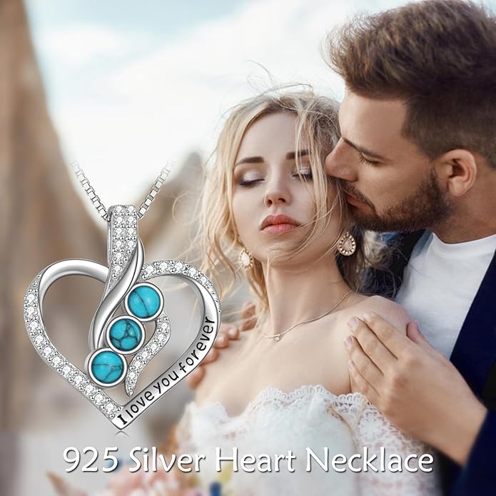 Rose Heart Birthstone Necklace for Women - Solid S925 Sterling Silver with Rose Gold Plated Infinity Symbol of Love Valentine's, Mother's Day, Anniversary, Christmas Birthday Gift for Her, Mom, Wife, or Girlfriend.