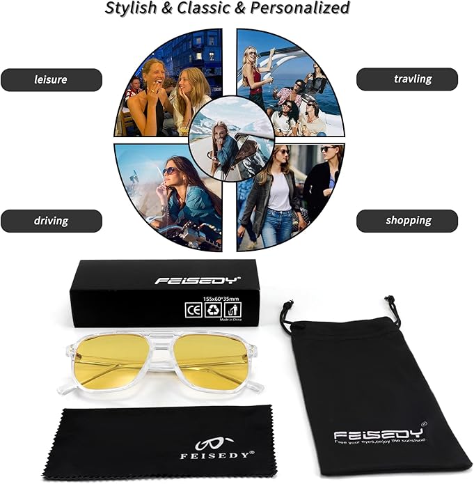 FEISEDY Retro Square Aviator Sunglasses Women Men 70s Vintage Trendy Plastic Frame Sun Glasses B2835